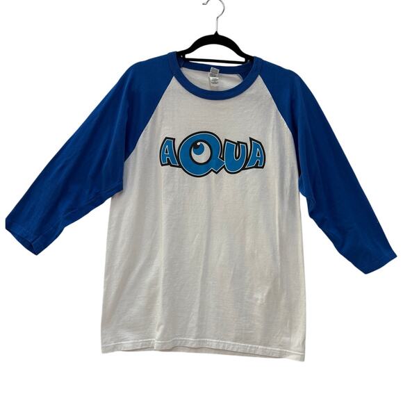 Aqua Band Y2K Baseball Shirt Mens Medium 3/4 Sleeve Crewneck Cotton Mexico Made - Picture 1 of 10